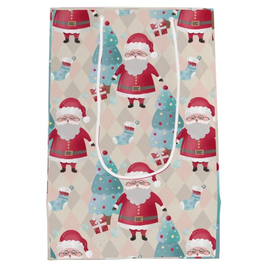 Whimsical Santa Claus en kerstbomen Medium Cadeauzakje (Achterkant)