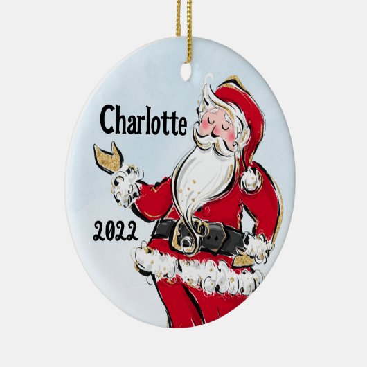 Whimsical Santa Claus Holiday kerstversiering Keramisch Ornament (Rechts)