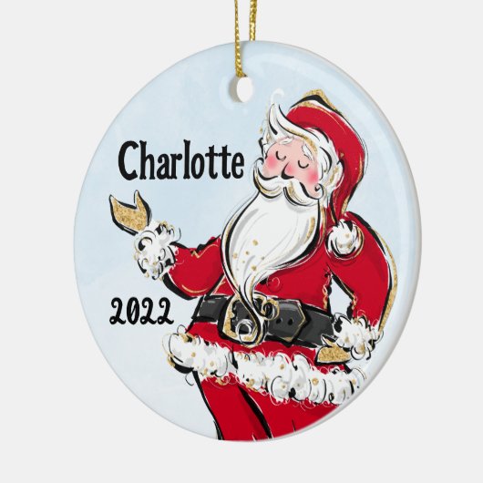 Whimsical Santa Claus Holiday kerstversiering Keramisch Ornament (Links)