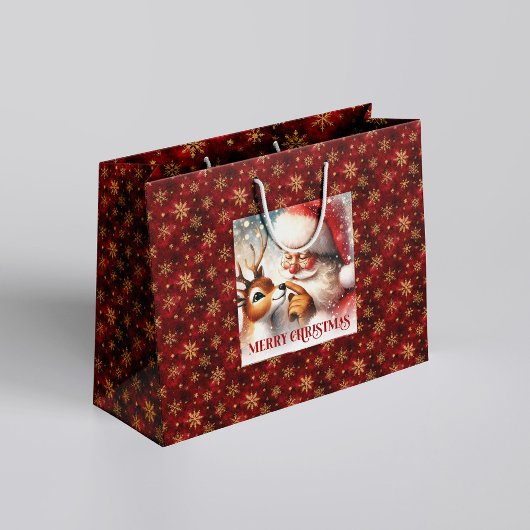Whimsical Santa Claus Red Nose Rudolph Gift Bag Groot Cadeauzakje