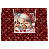 Whimsical Santa Claus Red Nose Rudolph Gift Bag Groot Cadeauzakje (Voorkant)