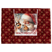 Whimsical Santa Claus Red Nose Rudolph Gift Bag Groot Cadeauzakje (Achterkant)