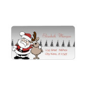 Whimsical Santa Claus, Reindeer Kerstmis Etiket (Voorkant)