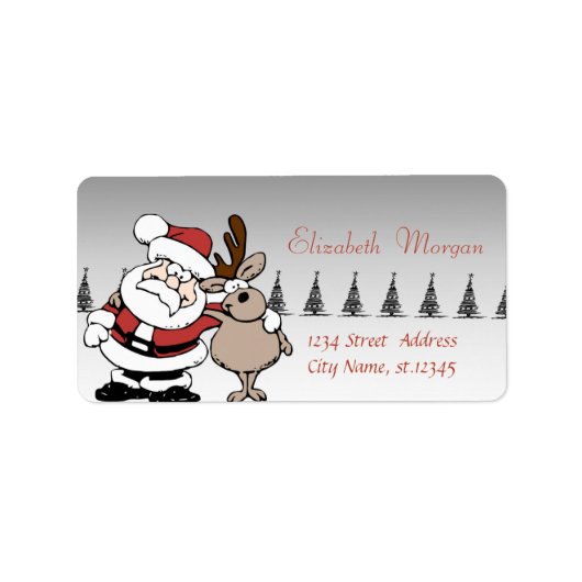 Whimsical Santa Claus, Reindeer Kerstmis Etiket (Voorkant)