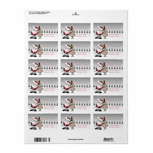 Whimsical Santa Claus, Reindeer Kerstmis Etiket (Full Sheet)