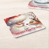 Whimsical Santa Claus Rudolph Holiday Paper Coaste Kartonnen Onderzetters (Schuin)