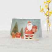 Whimsical Santa Claus with Christmas Tree & Gifts Kaart (Gele Bloem)