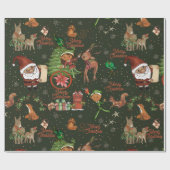 Whimsical Santa Elf & Friends Christmas Green Cadeaupapier (Vlak)