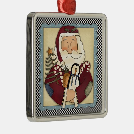 Whimsical Santa Folk Art Kerstkerst Keepomwille Metalen Ornament (Rechts)