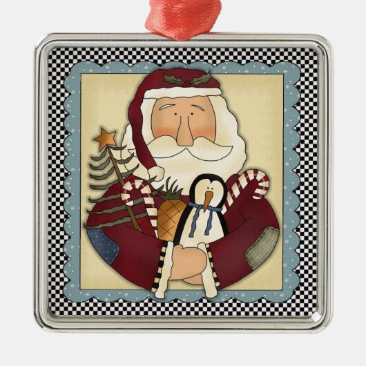 Whimsical Santa Folk Art Kerstkerst Keepomwille Metalen Ornament (Voorkant)