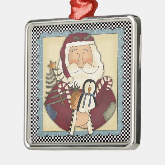 Whimsical Santa Folk Art Kerstkerst Keepomwille Metalen Ornament (Links)