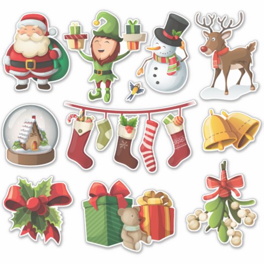 Whimsical Santa & Friends Sticker Pack (Voorkant)