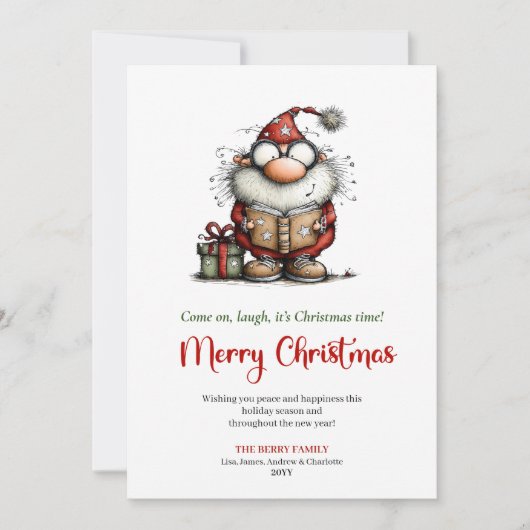 Whimsical Santa Funny Minimalist Holiday Greeting Feestdagenkaart (Voorkant)