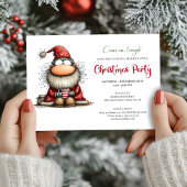 Whimsical Santa Hand Drawn Holiday Party Invite Kaart