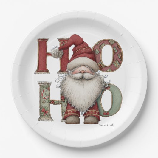 Whimsical Santa HO HO HO Paper Plates Papieren Bordje (Voorkant)