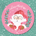 Whimsical Santa Merry Christmas Roze Stickers<br><div class="desc">Schattigee roze Vakantie stickers met het gezicht van een knipogende Sinterklaas. Personaliseer ze met je eigen tekst of houd de "Vrolijke Kerstmis!" aan. Ze zijn perfect om te gebruiken als envelop en voor zakken, zegels, of om cadeaus te verfraaien. Ook verkrijgbaar in een donkerblauwe kleur. © ArianeC Illustrations-Alle rechten voorbehouden...</div>