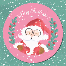 Whimsical Santa Merry Christmas Roze Stickers