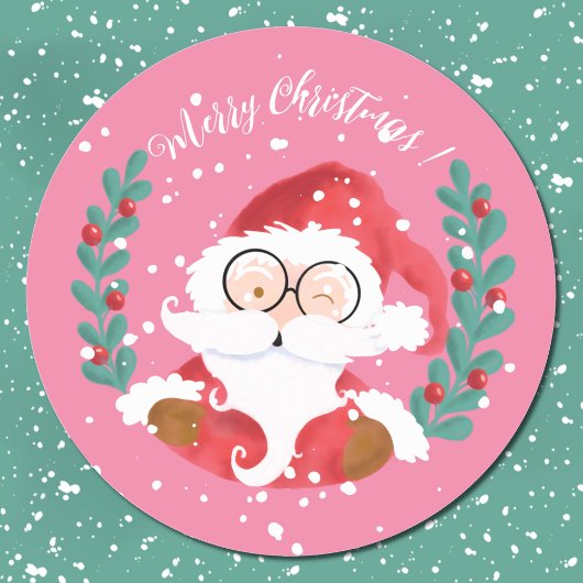 Whimsical Santa Merry Christmas Roze Stickers