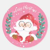 Whimsical Santa Merry Christmas Roze Stickers (Voorkant)