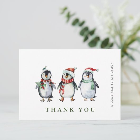 Whimsical Santa Pinguïns Kerstmis Bedrijf Bedankkaart (Staand voorkant)