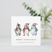 Whimsical Santa Pinguïns Kerstmis Bedrijf Feestdagenkaart (Staand voorkant)