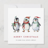 Whimsical Santa Pinguïns Kerstmis Bedrijf Feestdagenkaart (Voorkant)