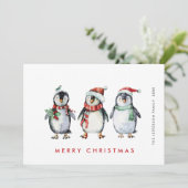 Whimsical Santa Pinguïns Kerstmis Feestdagenkaart (Staand voorkant)