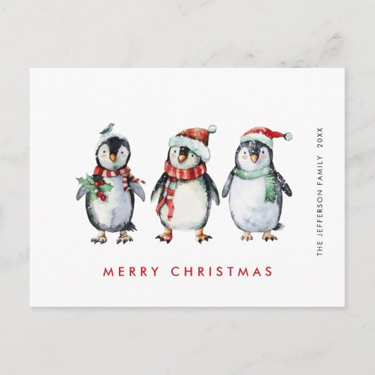 Whimsical Santa Pinguïns Kerstvakantie Briefkaart (Voorkant)