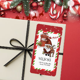 Whimsical Santa Reindeer Christmas Return Address Etiket