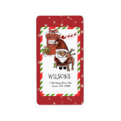 Whimsical Santa Reindeer Christmas Return Address Etiket (Voorkant)
