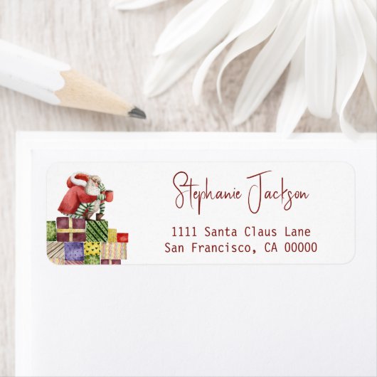 Whimsical Santa Return-adres Etiket (Insitu)