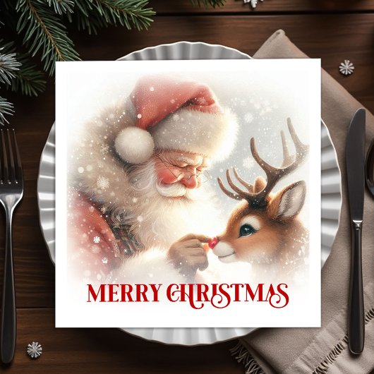 Whimsical Santa Rudolph Xmas Dinner Napkins Servet