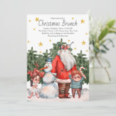 Whimsical Santa Snowman Kinder Kerstman Brunch Kaart (Staand voorkant)