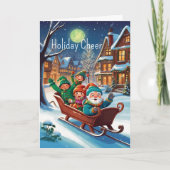 Whimsical Santa's Helpers Christmas Illustration Feestdagen Kaart (Voorkant)