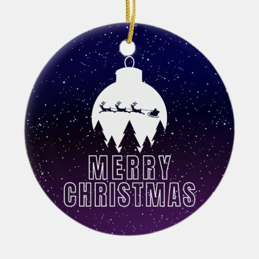 Whimsical Santa's Sleigh en Midnight uitzicht Keramisch Ornament (Voorkant)