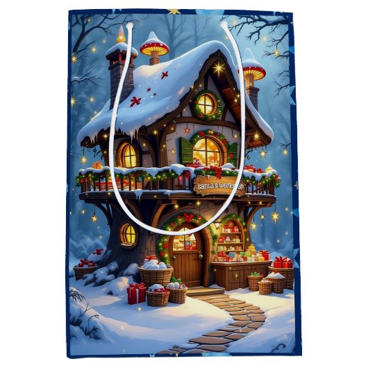 Whimsical Santa's Workshop Christmas Personalized Medium Cadeauzakje (Voorkant)