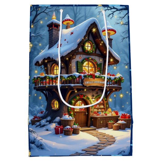 Whimsical Santa's Workshop Christmas Personalized Medium Cadeauzakje (Achterkant)