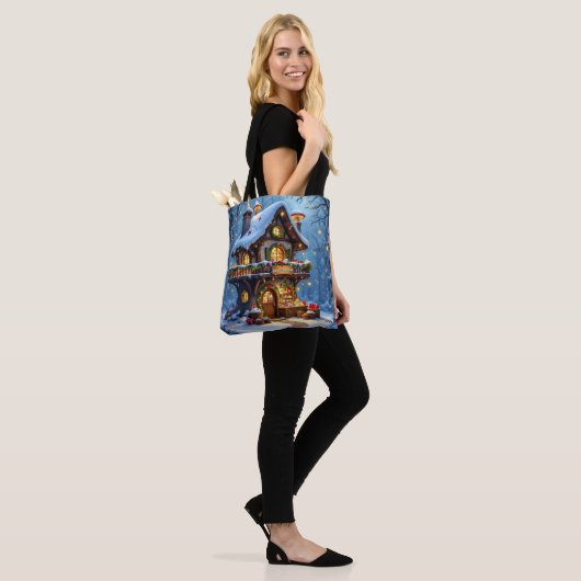 Whimsical Santa's Workshop Christmas   Tote Bag (Op model)
