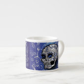 Whimsical sapphire blue en Silver skull Espresso Kop (Voorkant rechts)