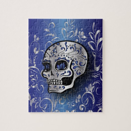 Whimsical sapphire blue en Silver skull Legpuzzel (Verticaal)