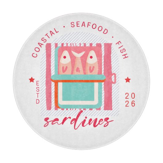 Whimsical Sardines Coastal Beach Pink Snijplank (Voorkant)