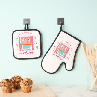 Whimsical Sardines Kuststrand Ovenwant & Pannenlap Set
