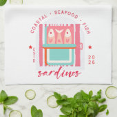 Whimsical Sardines Kuststrand Theedoek (Gevouwen)