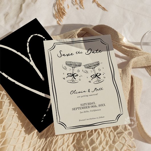 Whimsical Save The Date Champagne Cheers  Kaart