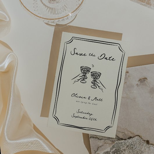 Whimsical Save The Date Champagne Hoera Kaart