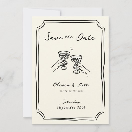 Whimsical Save The Date Champagne Hoera Kaart (Voorkant)