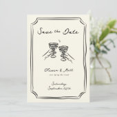 Whimsical Save The Date Champagne Hoera Kaart (Staand voorkant)