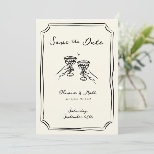Whimsical Save The Date Champagne Hoera Kaart (Staand voorkant)