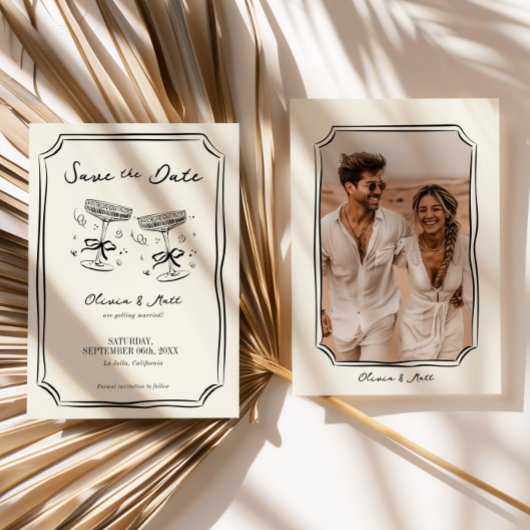 Whimsical Save The Date Champagne met Foto Kaart