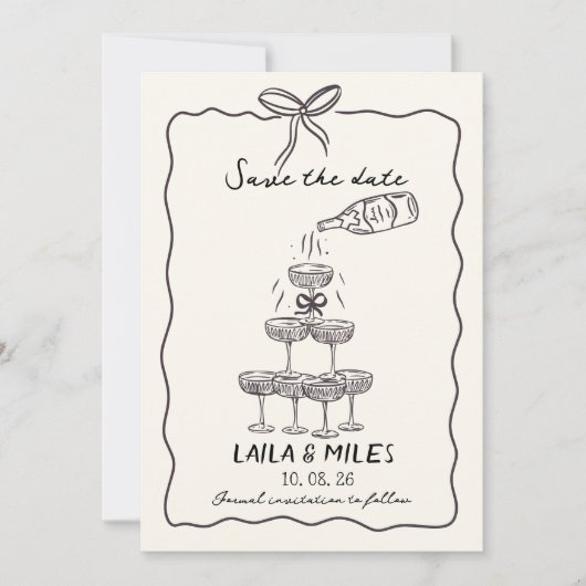 Whimsical Save the date champagne tower wedding (Voorkant)